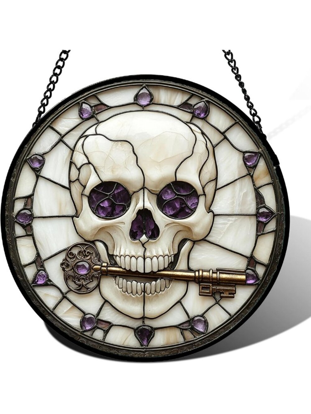Spooky Skull Stained Glass Suncatcher - Gothic Halloween Decor for Home & Garden